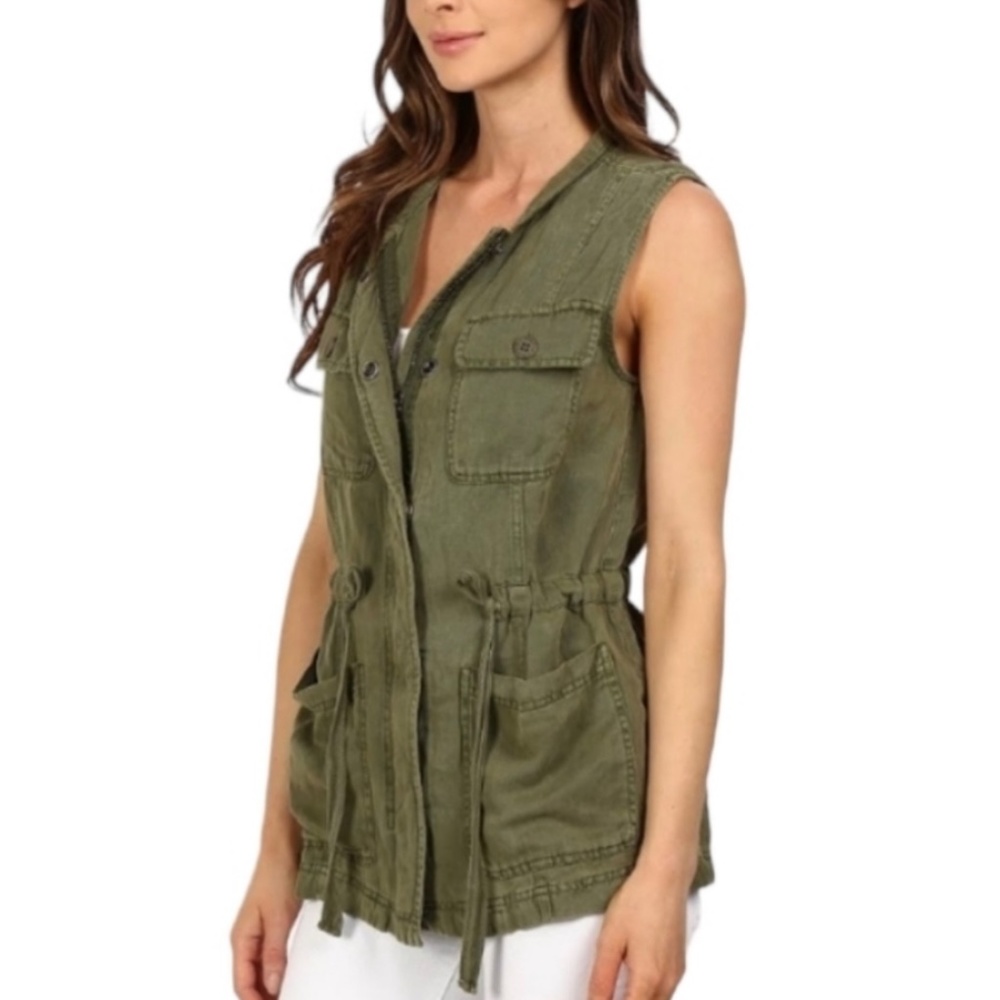 Sanctuary | Anthro Anorak Soft Tencel Open Front Tie Waist Sleeveless Vest Jacke